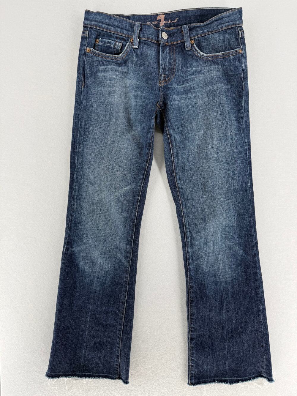 7 For All Mankind Jeans Womens 27 Bootcut Low Rise Y2K Raw Hem USA Denim